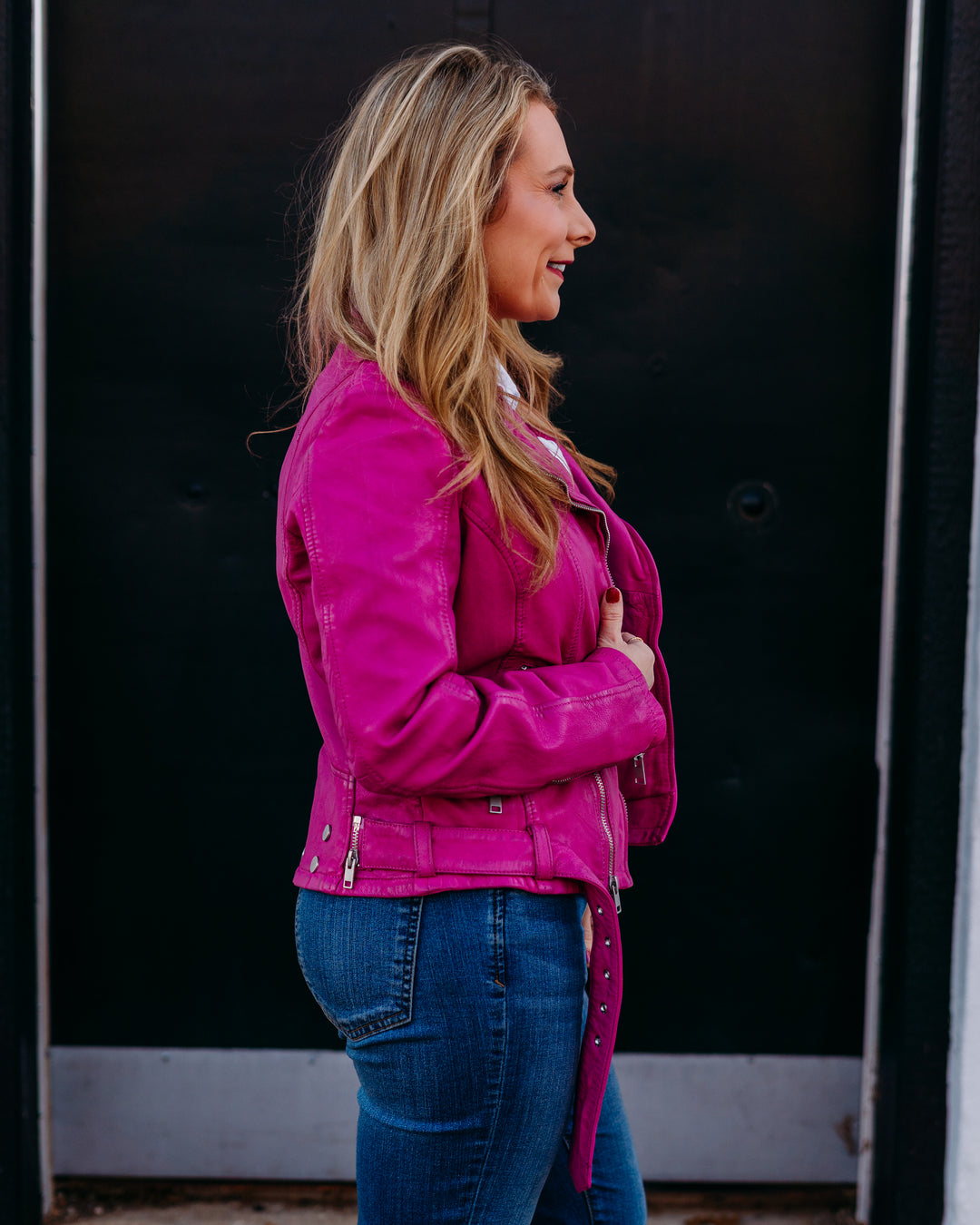 Mauritius: Wild Leather Jacket in ElectricFuchsia