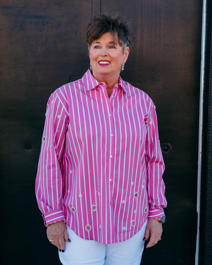 Joseph Ribkoff: LDS Blouse in Pink Pearl Stipes (4496) (261966)