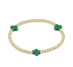 Emewton: Signature Cross Bracelet Gold Pattern 3mm Bead in Emerald