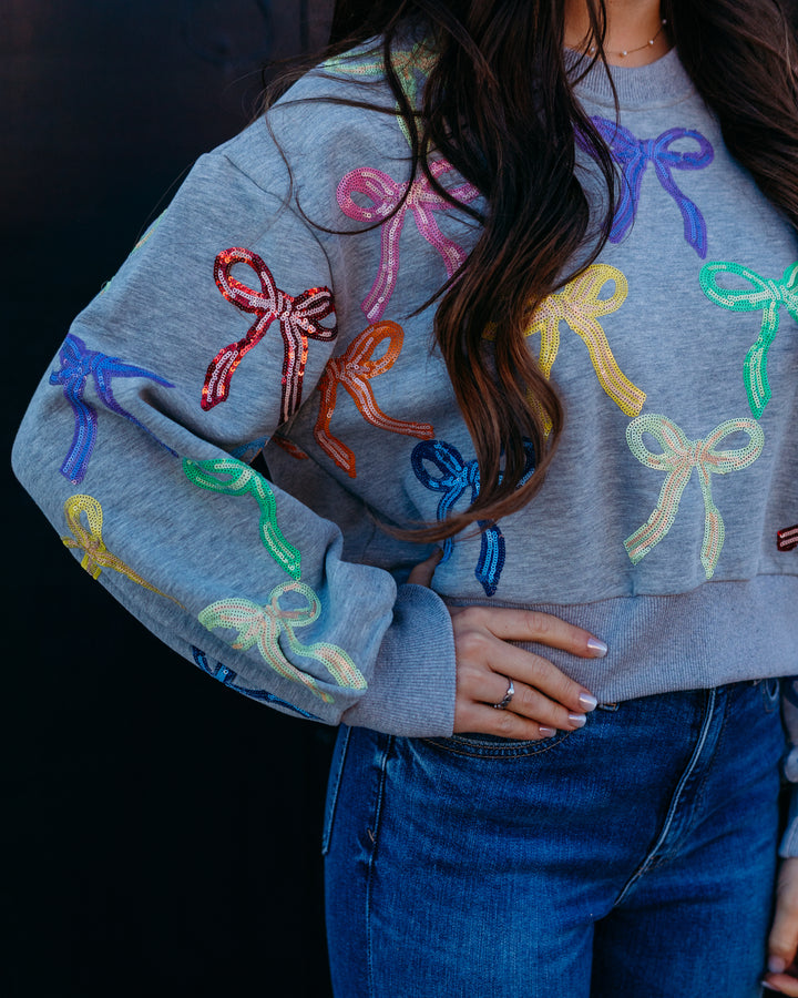 Queen Of Sparkles: Multi Bow Charcoal Sweatshirt