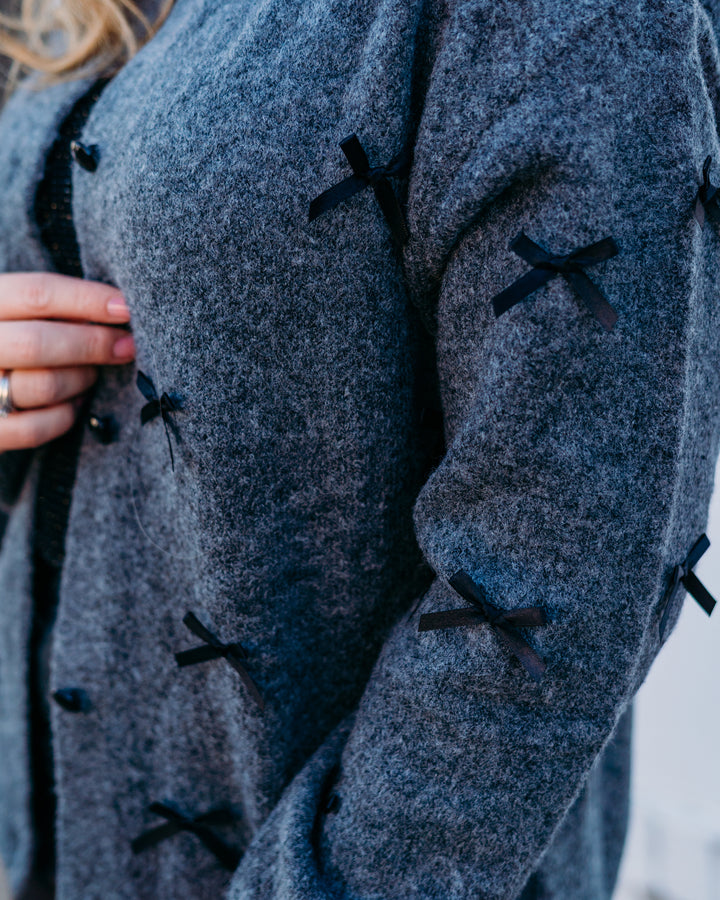 A La Carte: Cardigan with Bows in Charcoal (L35411KM)
