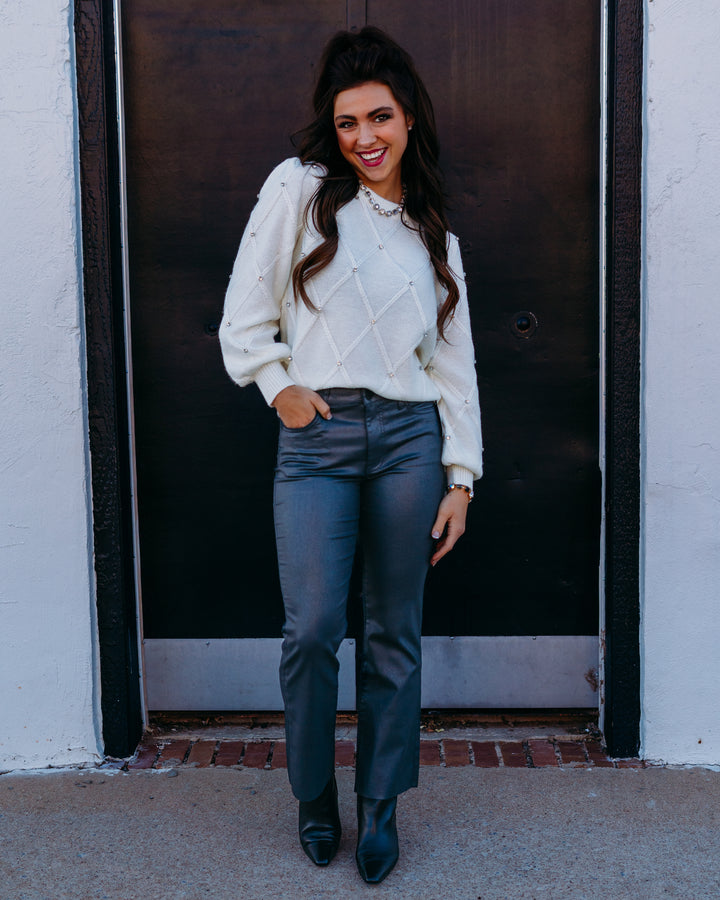 Kut: Kelsey High Rise Ankle Flare W/ Raw Hem in Silver Bell