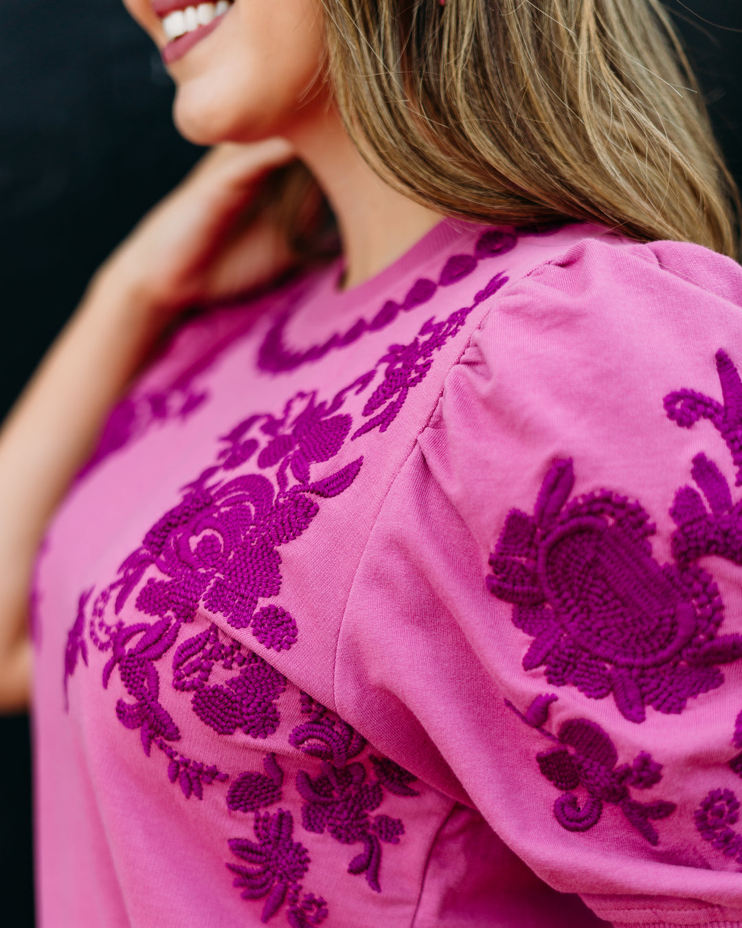Ivy Jane: Short Sleeve Embroidered Sweatshirt in Plum (691009)