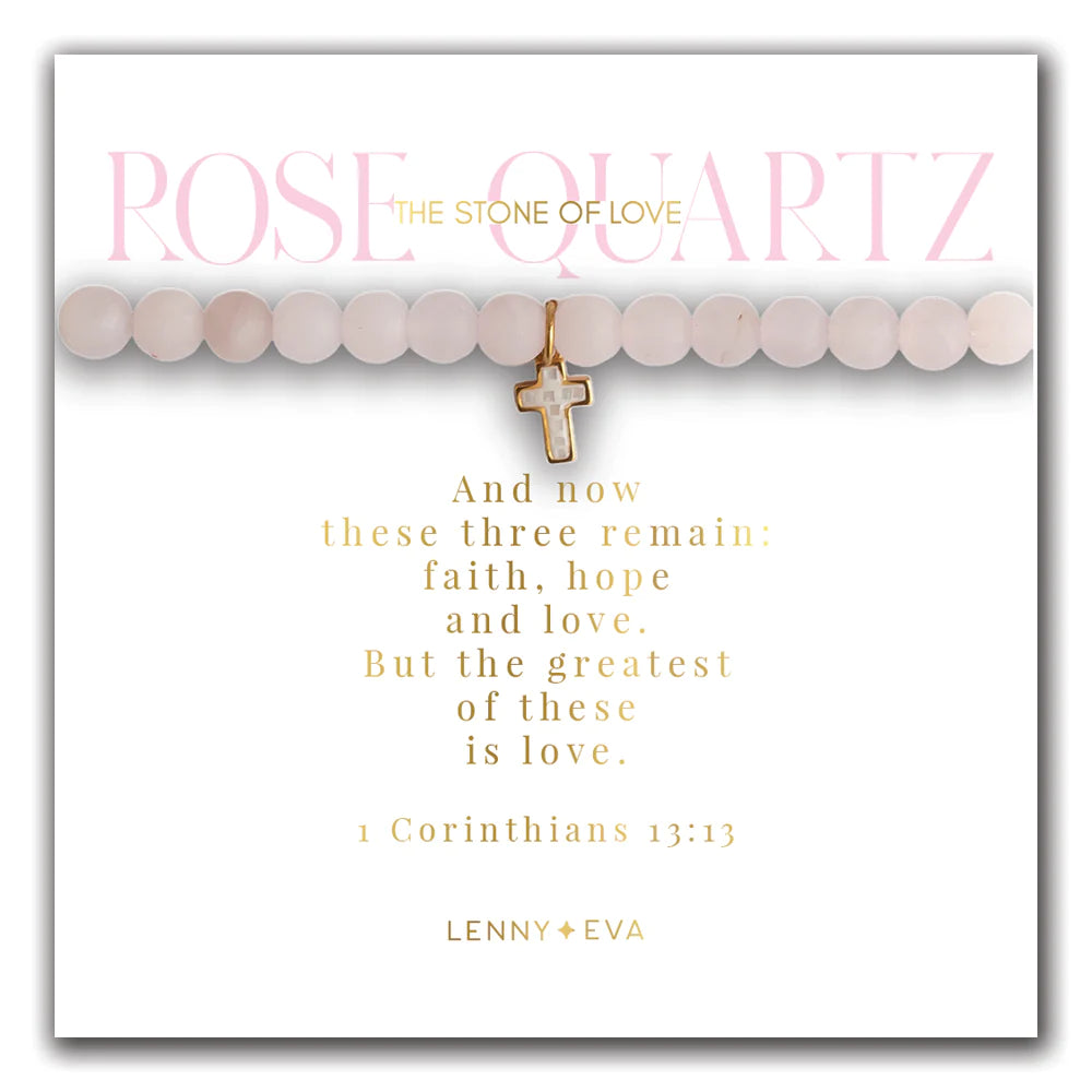 Lenny & Eva: Symbolic Stones Scripture Bracelet-Cross in Rose Quartz