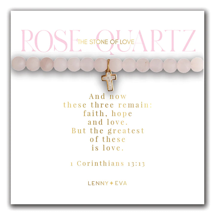Lenny & Eva: Symbolic Stones Scripture Bracelet-Cross in Rose Quartz