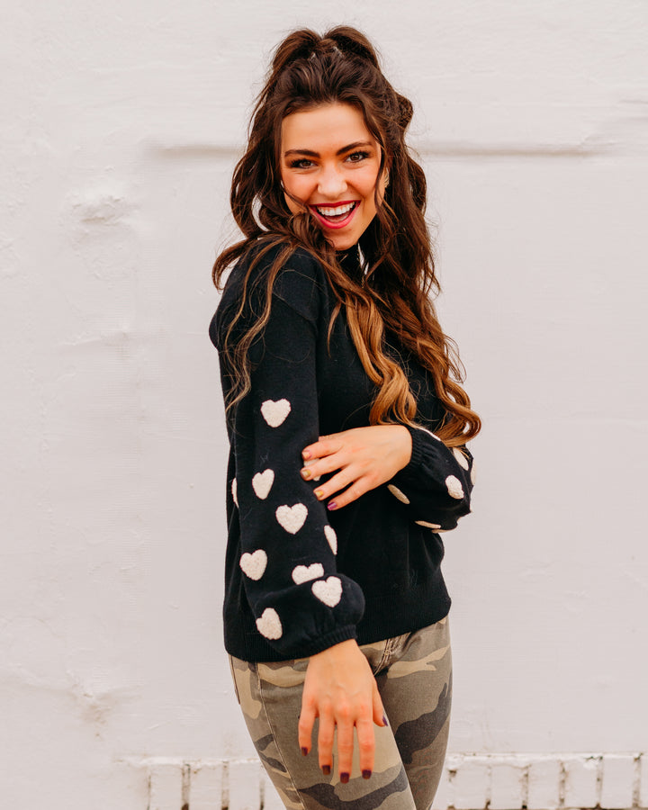 Charlie B: Mock Neck Sweater With Embroidery in Black