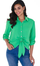 Load image into Gallery viewer, Frank Lyman: Kelly Green Gold Button Blouse - 246414
