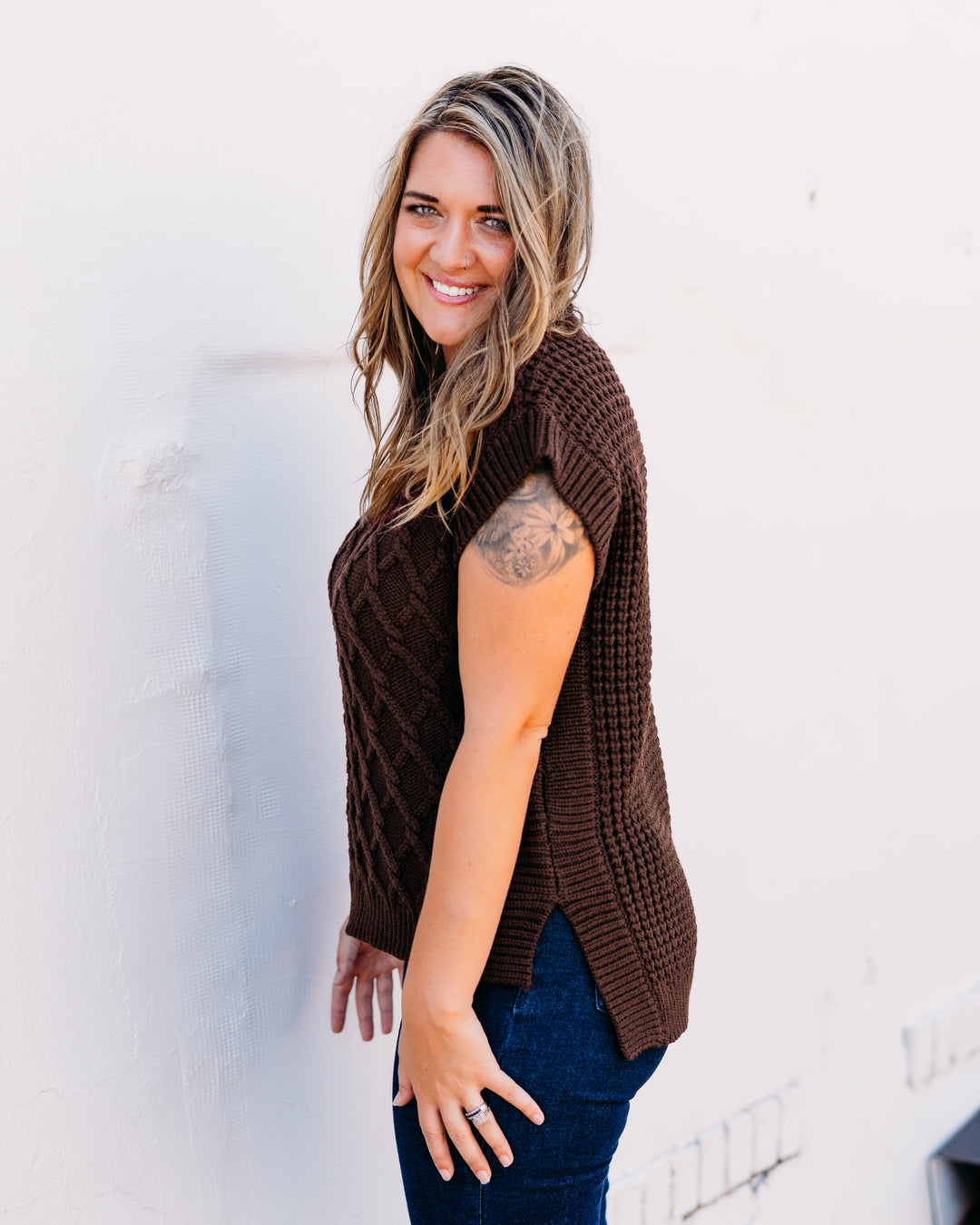 Dear John: Briana Short Sleeve Sweater in Cappuccino