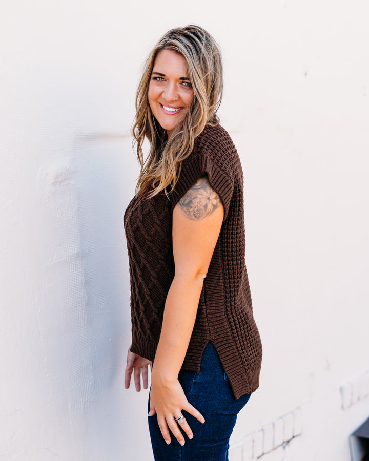 Dear John: Briana Short Sleeve Sweater in Cappuccino
