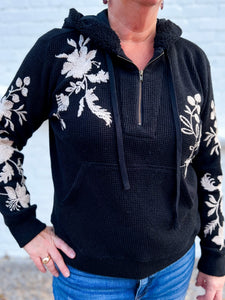 Johnny Was: Junie Metallic Thermal Hoodie in Black