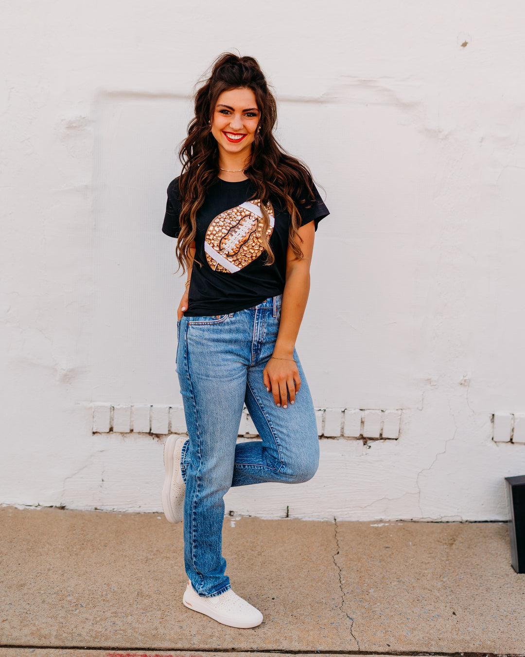 Queen of Sparkles: Black Jeweled Football Tee