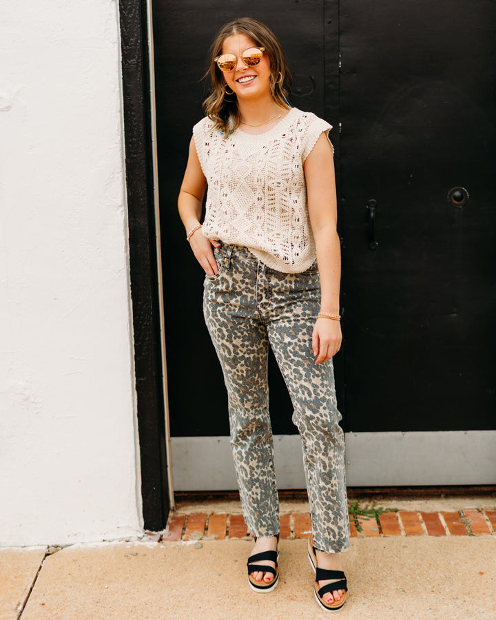 Kut: Kelsey High Rise Ankle Flare in Tan/Brown Leopard