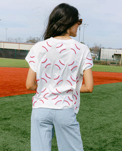 Queen of Sparkles: White Scattered Baseball Tee in White