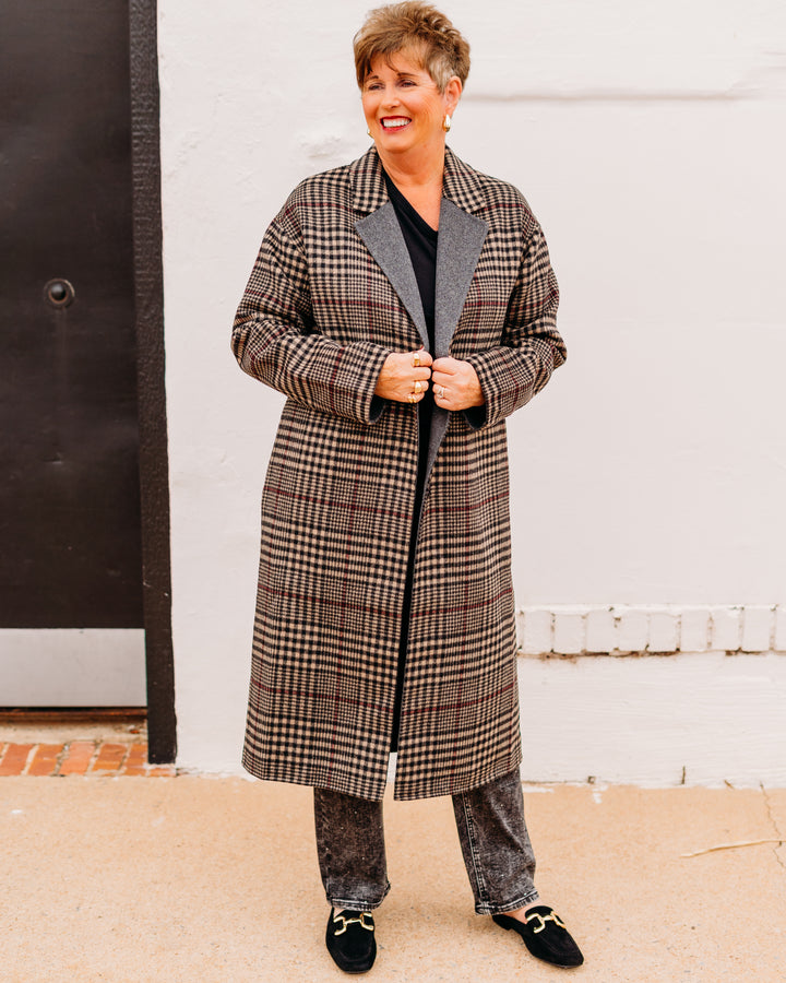 Joseph Ribkoff: Wool Blend Plaid Double-Faced Coat in Camel (253946)