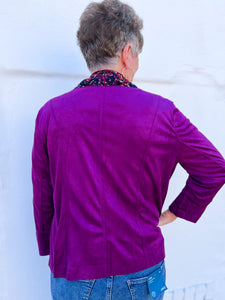 Multiples: Mutli-Panel Faux Suede Jacket in Eggplant