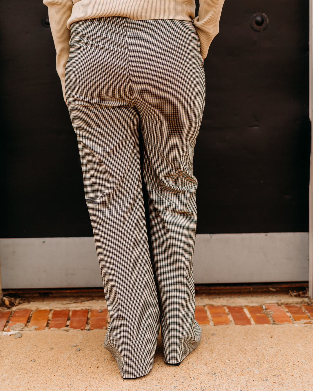 Karen Kane: (Rosy Rebel) Straight Leg Trousers In Check
