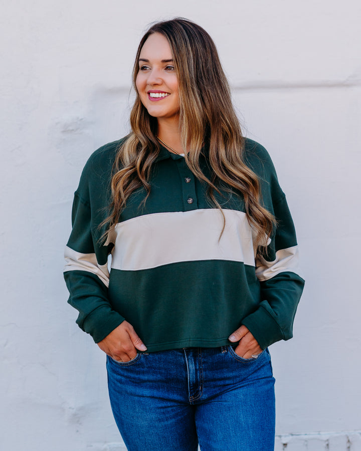 Glyder: Lounge Skimmer Polo in Forest and Oatmilk