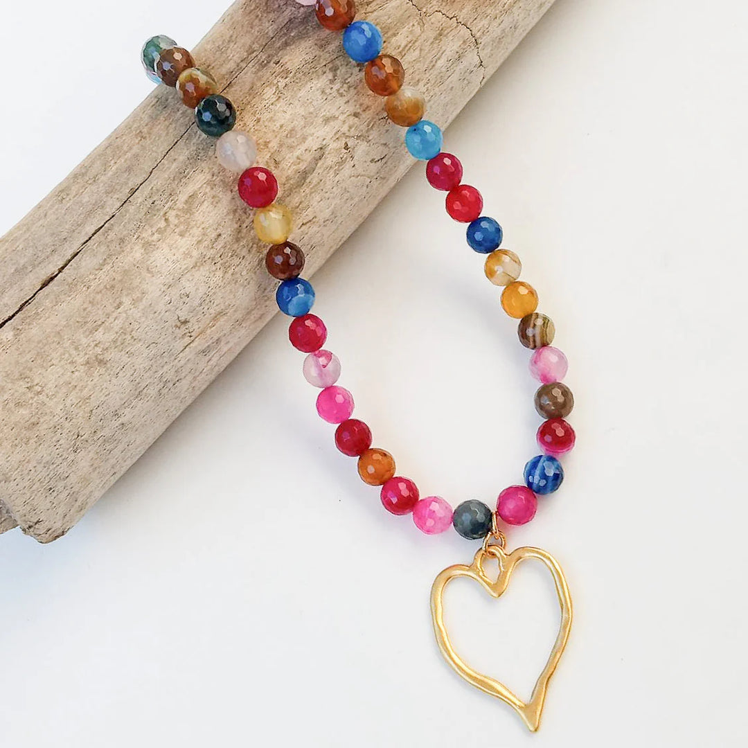 Virtue: 8mm Gemstone Necklace w/ Heart (8300H)