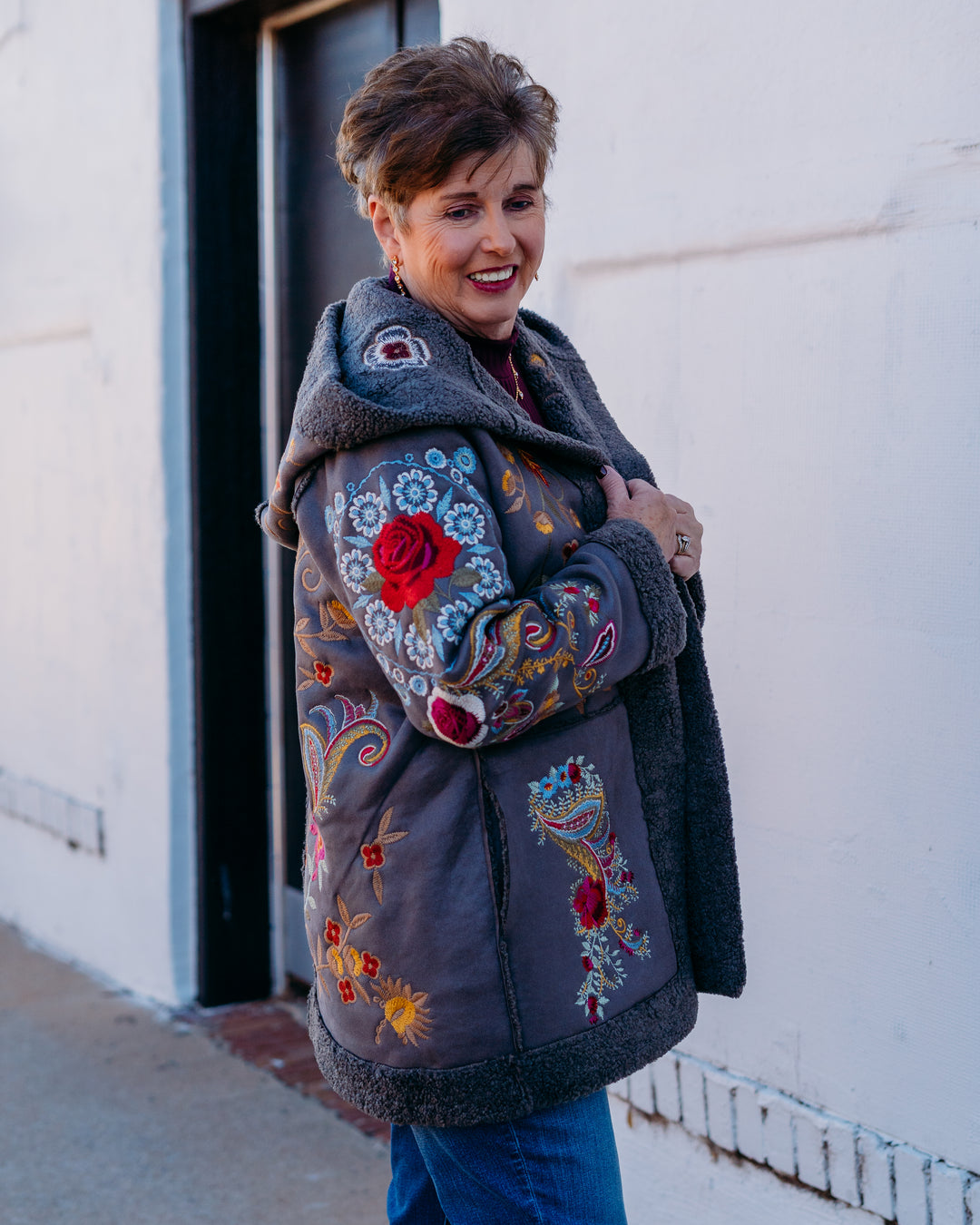 Johnny Was: Saturna Faux Suede Coat in Charcoal