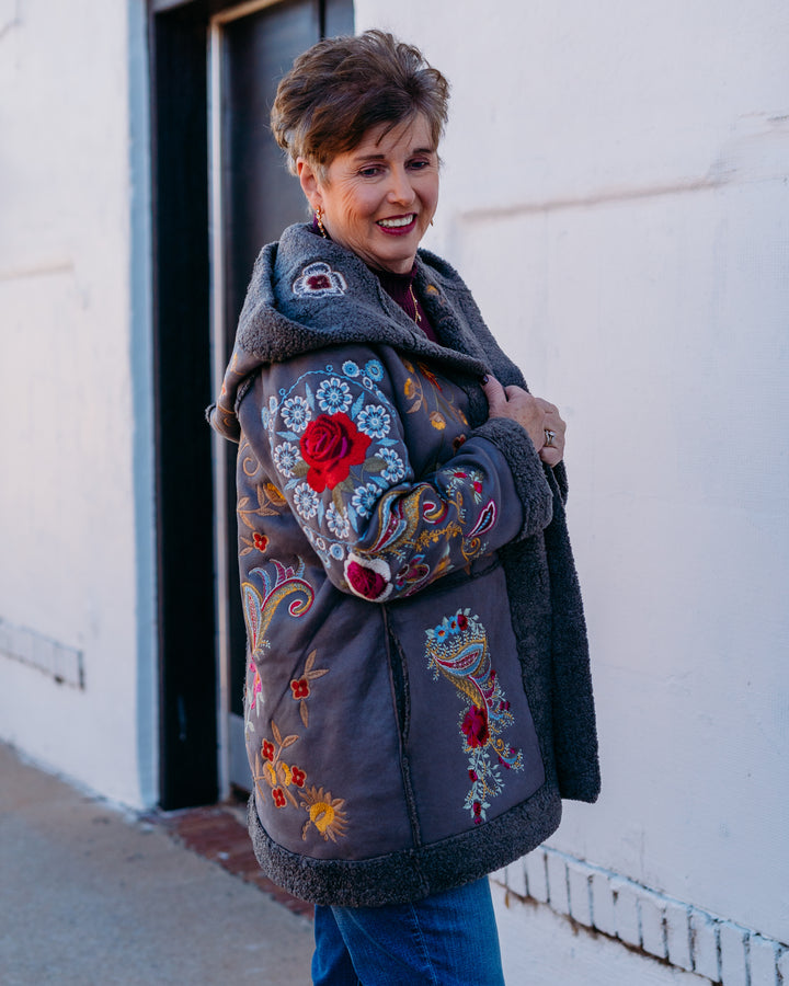 Johnny Was: Saturna Faux Suede Coat in Charcoal