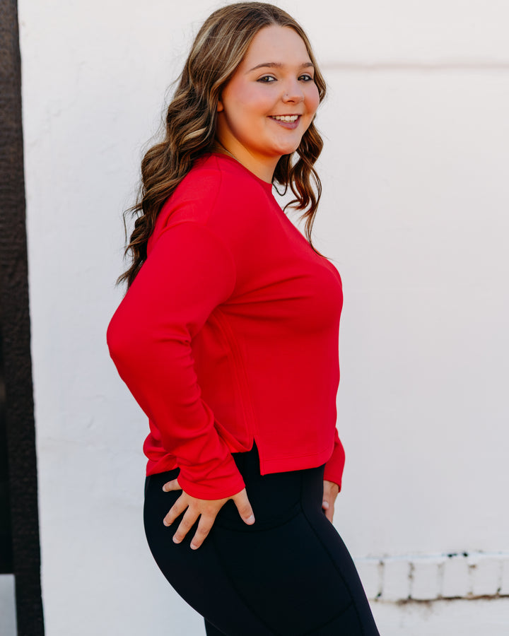 Spanx: Airessentials LS Side Slit Top in Spanx Red