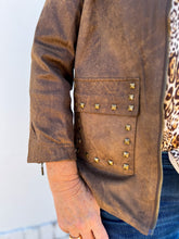 Load image into Gallery viewer, Multiples: Embellished Faux suede Jacket in Mocha
