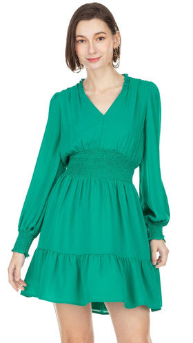 Joy Joy: Smocked Waist Dress in Emerald 65K7432