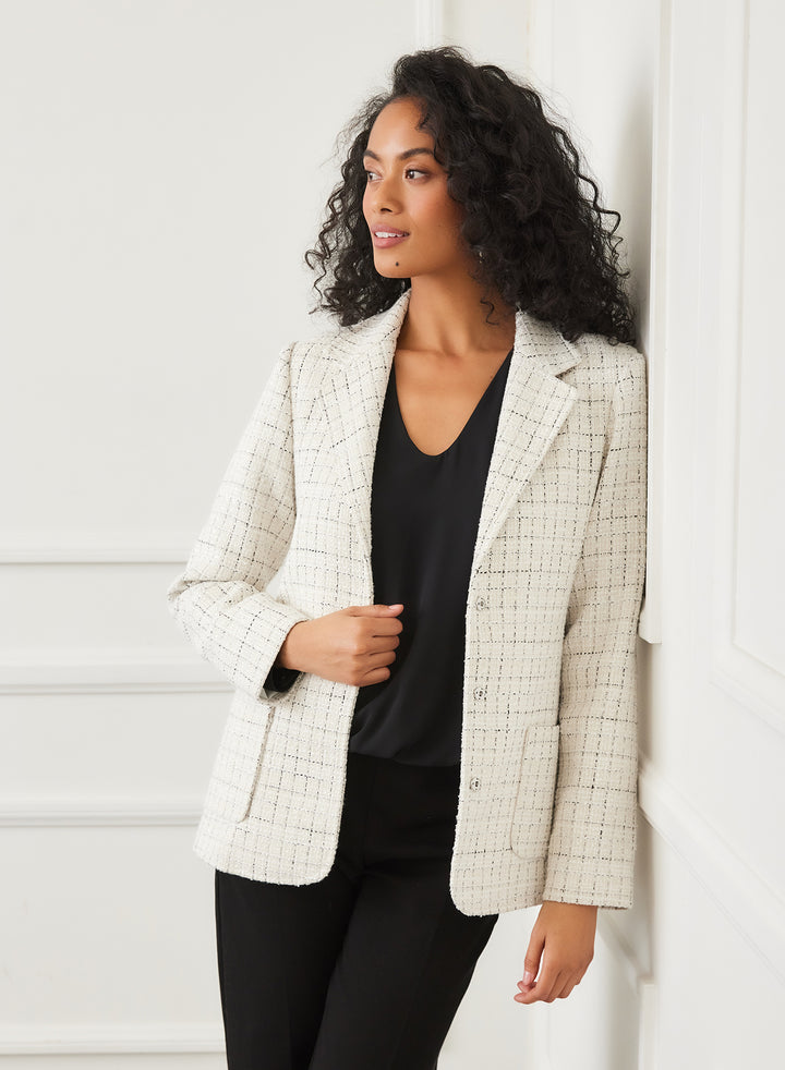 Karen Kane: Tweed Blazer in Black/Off White