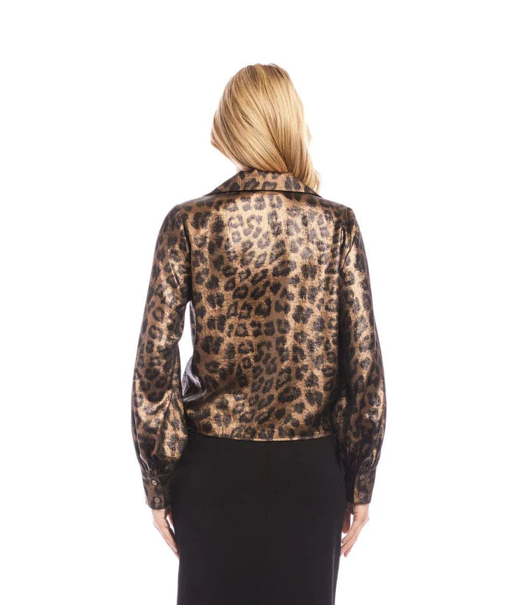 Karen Kane: Long Sleeve Tie Front Top in Leopard 3L36000