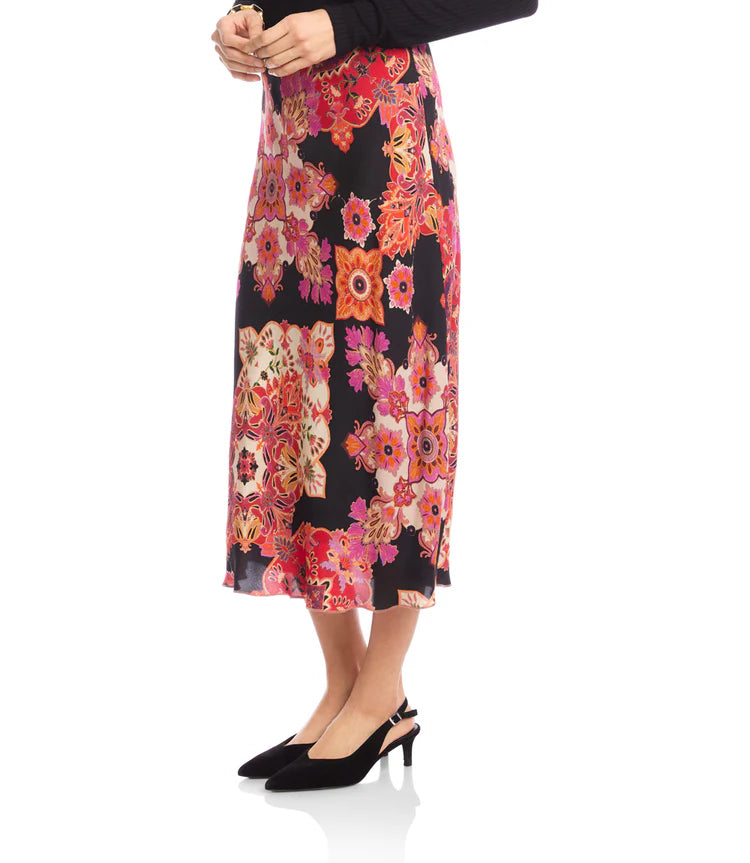 Karen Kane: Bias Cut Midi Skirt in Rosy Rebel