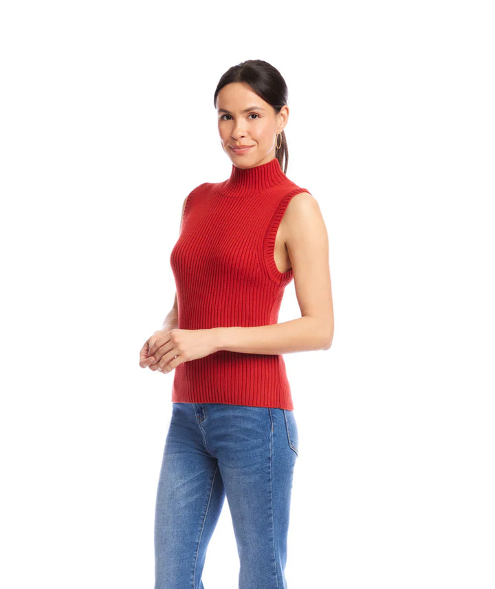 Karen Kane: Ribbed Turtleneck Sweater Tank in Tomato