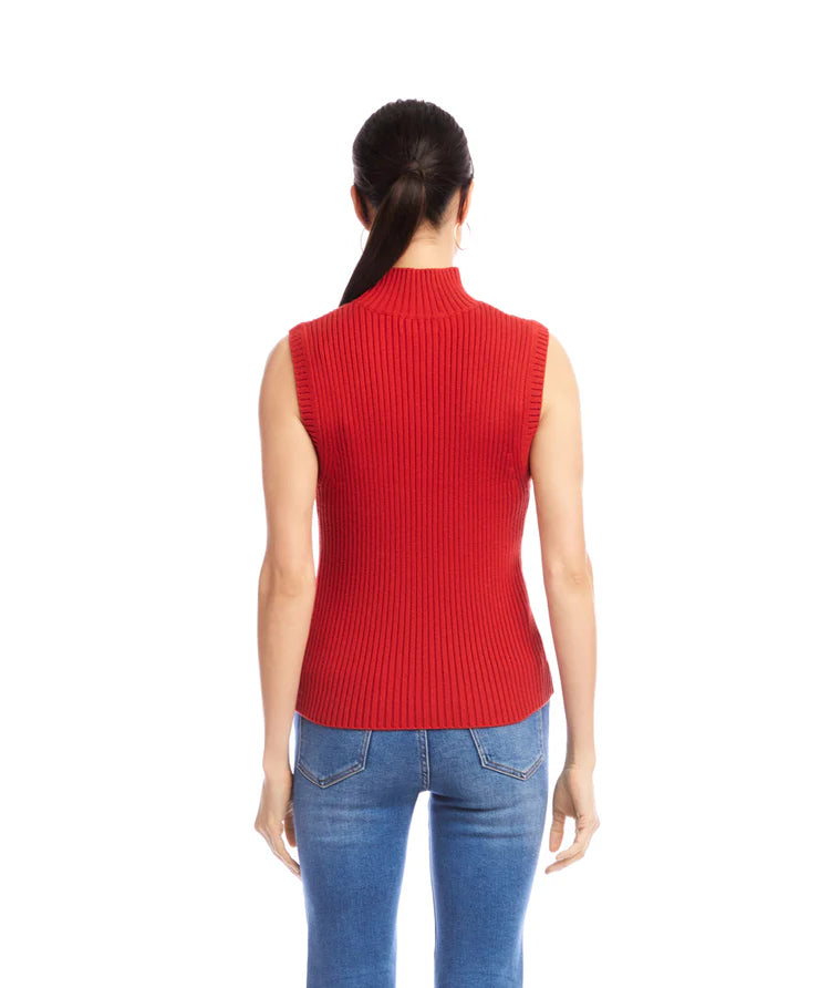 Karen Kane: Ribbed Turtleneck Sweater Tank in Tomato