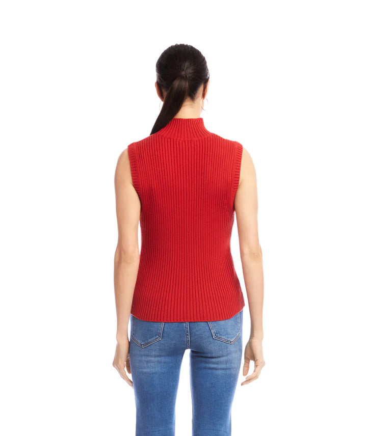 Karen Kane: Ribbed Turtleneck Sweater Tank in Tomato