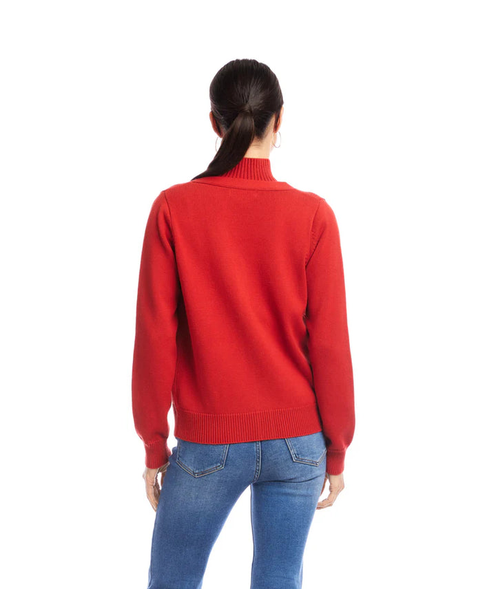 Karen Kane: V-Neck Cardigan Sweater in Tomato