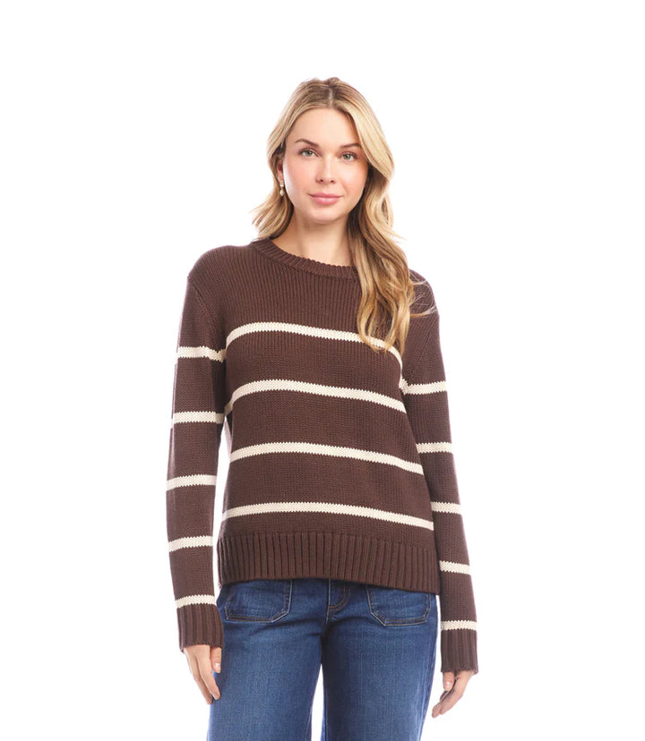 Karen Kane: Stripe Crewneck Sweater in Chocolate 3L89975