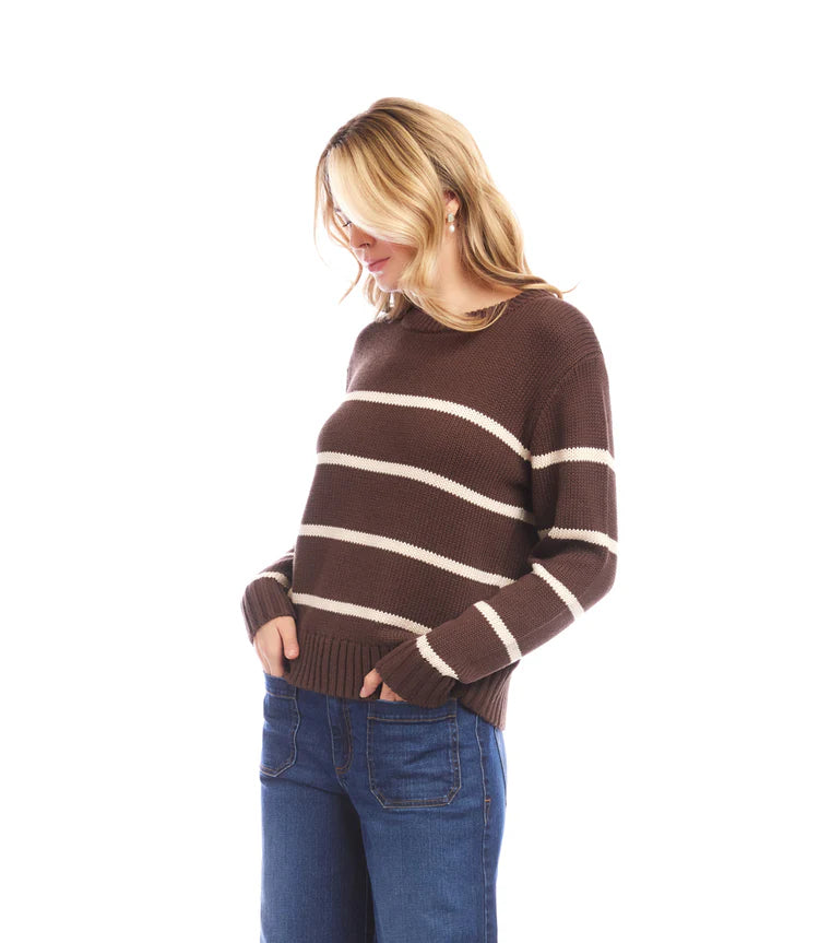 Karen Kane: Stripe Crewneck Sweater in Chocolate 3L89975