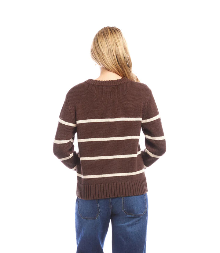 Karen Kane: Stripe Crewneck Sweater in Chocolate 3L89975