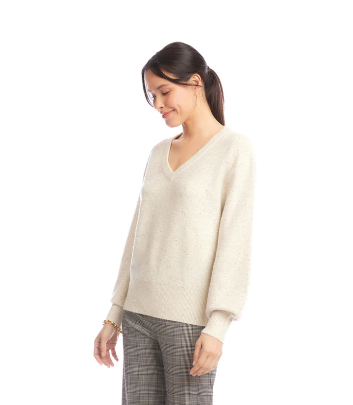Karen Kane: Sequin V-Neck Sweater in Sand 3L89982