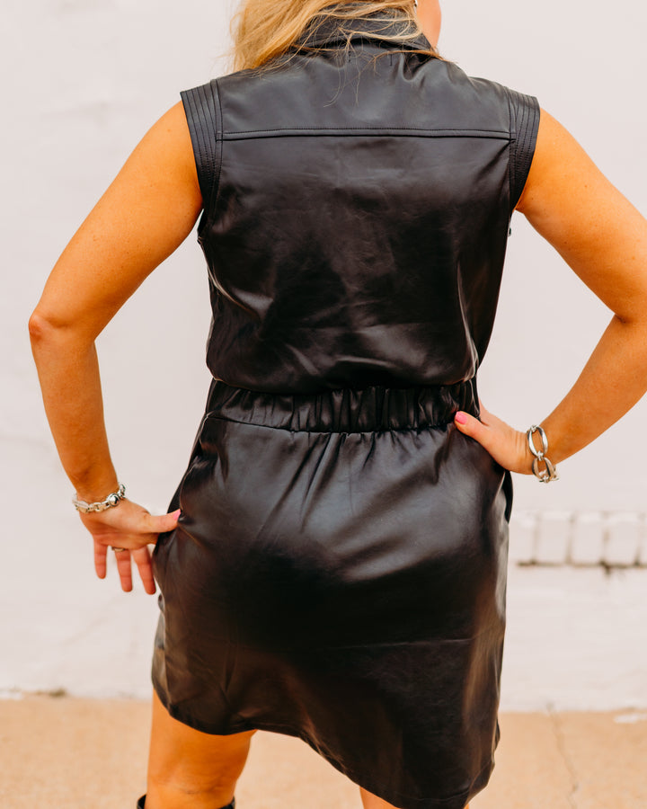 Elan: Black Faux Leather Dress fl50153
