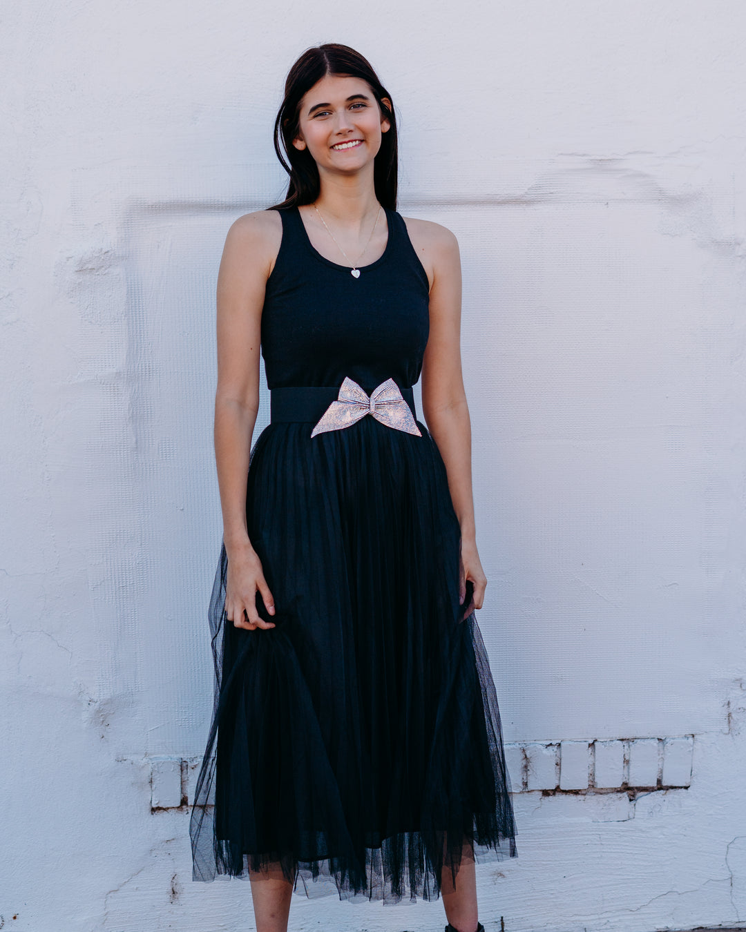 Elan: Black Tulle Maxi Dress tu50055