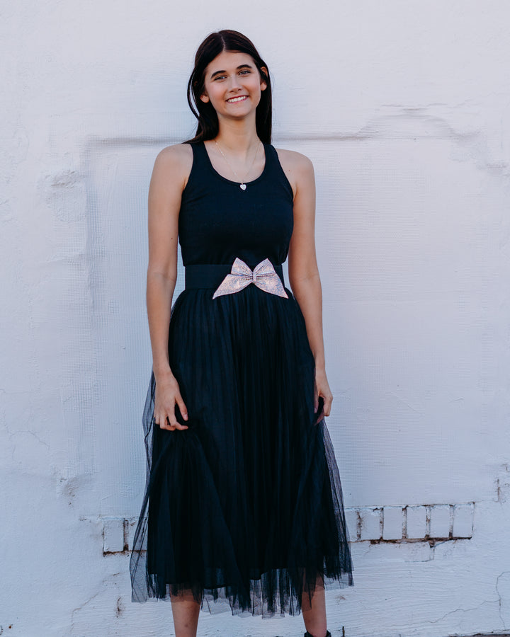 Elan: Black Tulle Maxi Dress tu50055