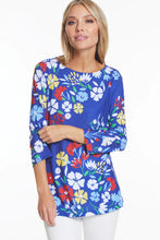 Load image into Gallery viewer, Multiples: 3/4 Sleeve Bateau Neck Side Button Print Slub Knit Top in Royal M24310TM
