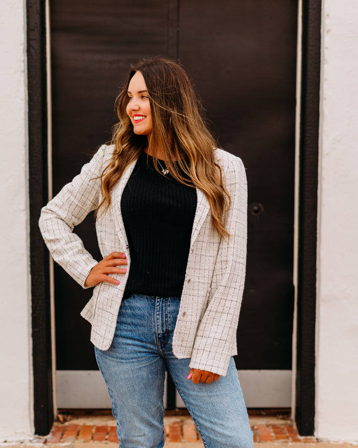 Karen Kane: Tweed Blazer in Black/Off White