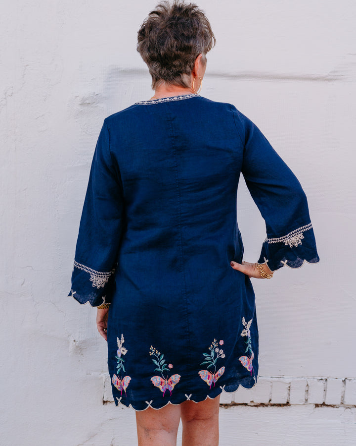 Johnny Was: Linen Scallop Dress in Arva in Blue Night (J31826)