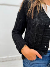 Load image into Gallery viewer, Glam: Cable Knit Sweater Cardigan in Black GSW2856
