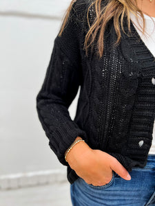 Glam: Cable Knit Sweater Cardigan in Black GSW2856