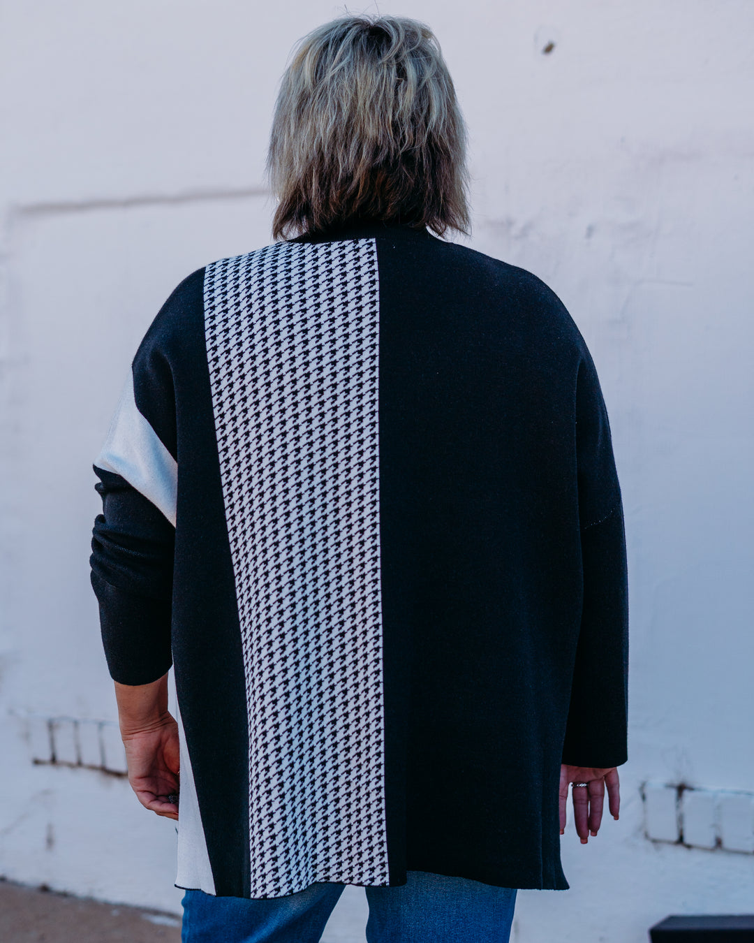 Multiples: (Merry & Bright) Drop Shoulder Mock Neck Knit Top Black/white M45608KM