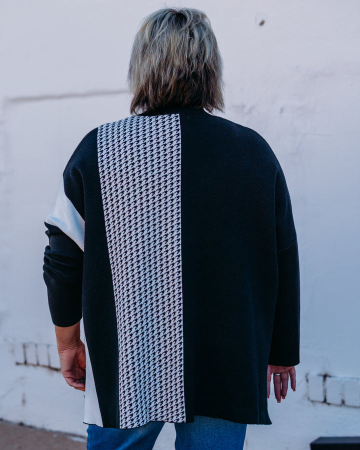 Multiples: (Merry & Bright) Drop Shoulder Mock Neck Knit Top Black/white M45608KM