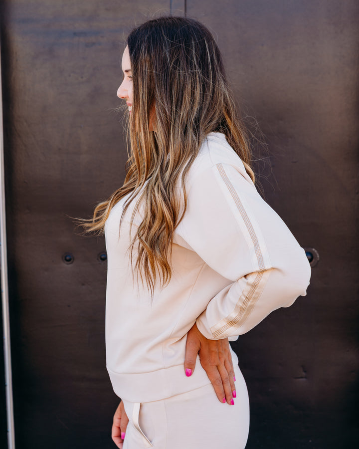 Esqualo: Natural Sweatshirt Modal With Rhinestone Trim (05504)
