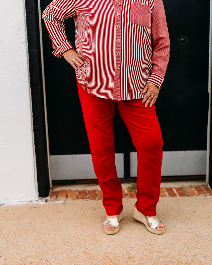 Multiples: Zip Front Ankle Jeans in Red(M35711PM)